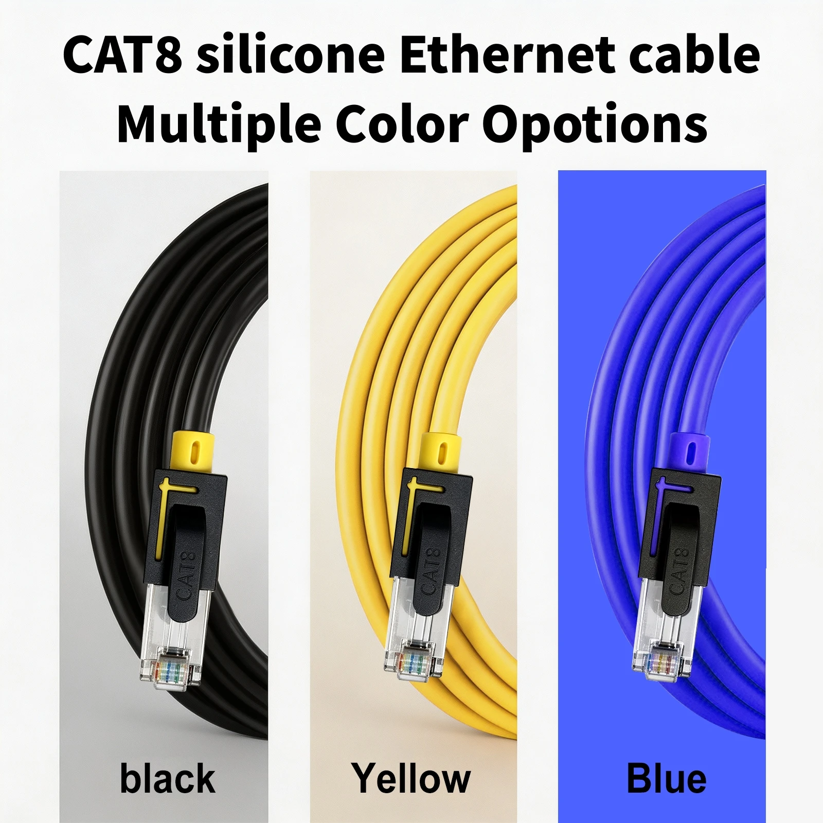Soft Silicone Cat8 Ethernet Cable SFTP 40Gbps 2000MHz Cat 8 RJ45 Network LAN Patch Cord for Router Modem Internet RJ45 Ethernet