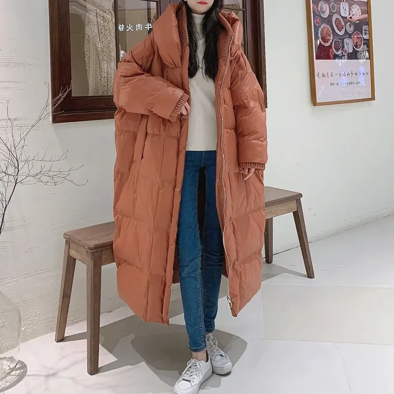 Neue Winter Kapuze Puffer Jacke warme Frauen braun übergroße Baumwolle gepolstert langen Mantel Maxi Outwear weibliche Schnee kleidung