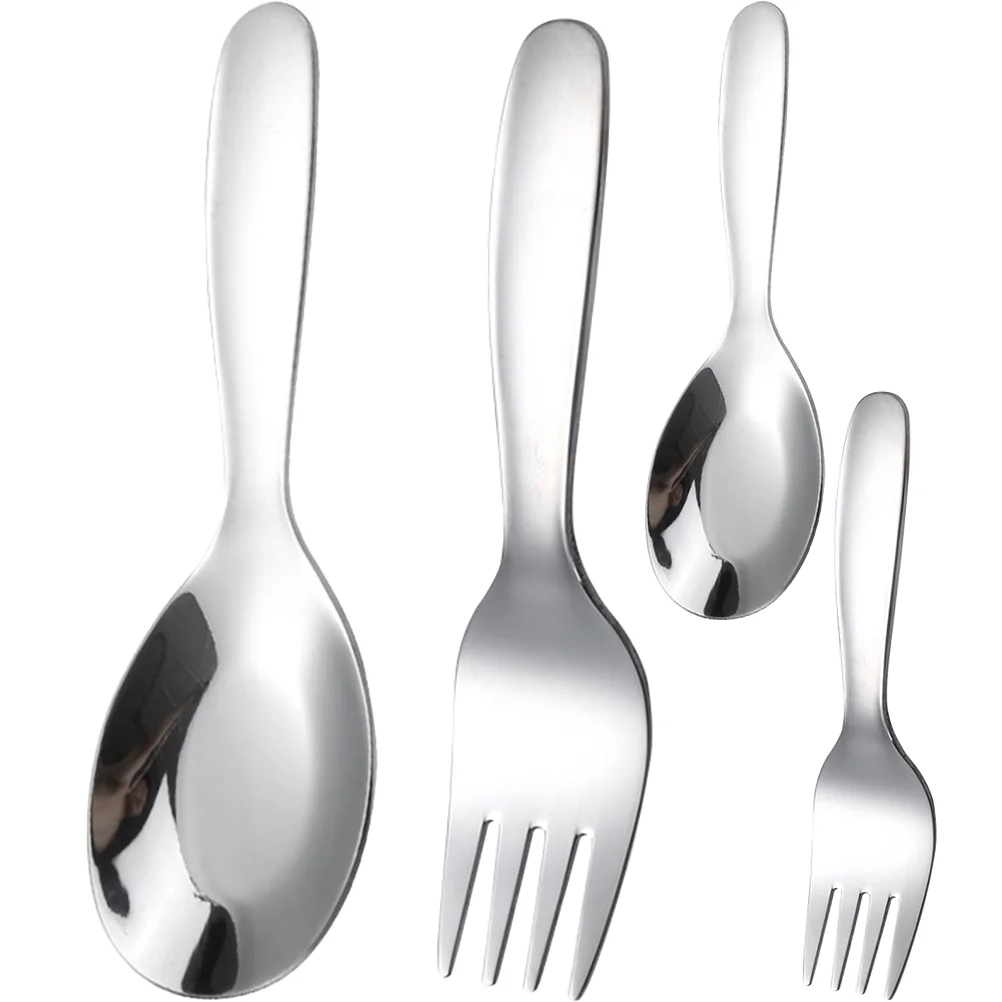 4 Pcs Fork and Spoon Set Stainless Steel Cutlery Dessert Forks Spoons Metal Kit Flatware