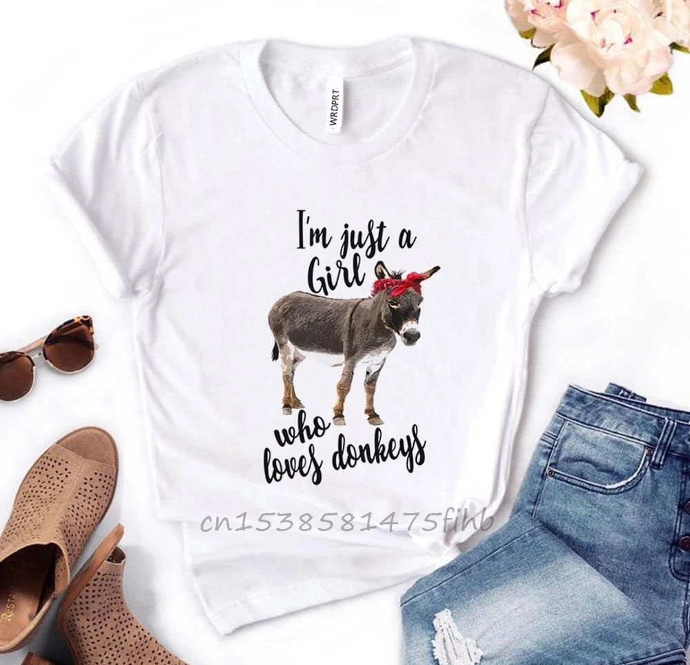 Girl Who Loves Donkeys Bandana Print Women Tshirt No Fade Premium T Shirt For Lady Girl Woman T-Shirts Graphic Top Tee Customize