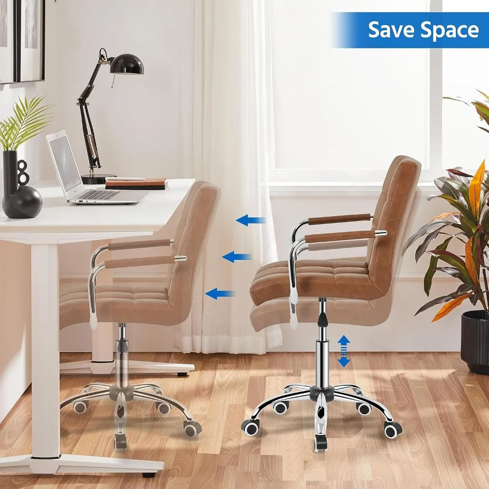 كرسي مكتب دوار بارتفاع قابل للتعديل في منتصف الظهر مع مساند للذراعين مصنوع من الجلد البني القديم #5