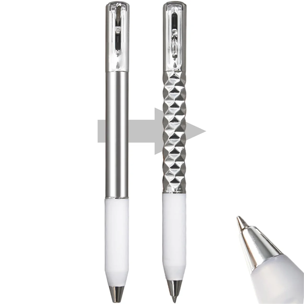 Geometric Metal Crinkle Pen Fidget, Stress Relief Metal Shape Shifting Switchpen, 0.5mm Retractable Gel Pen, Silver