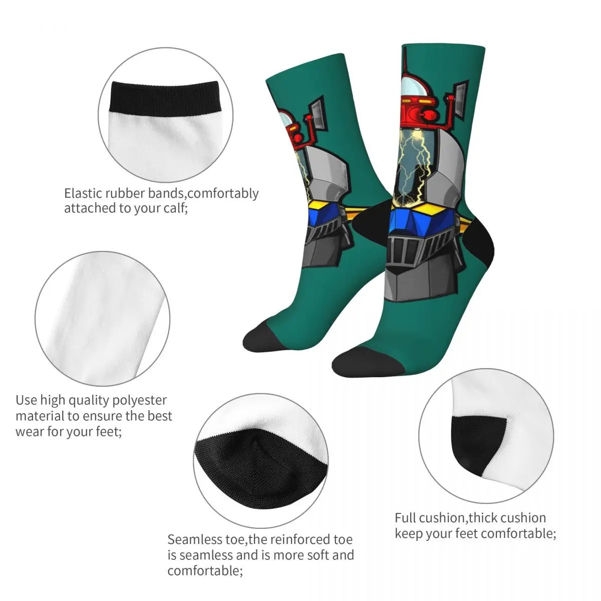 Autumn Winter Colorful Unisex Mazinger Z Head Power Socks Non-slip Sports Socks