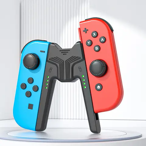 2023 Nintendo Switch 용 충전 그립 브래킷 Joycon 컨트롤러 핸들 그립 홀더 NS OLED Joycon 용 LED가있는 충전 스테이션