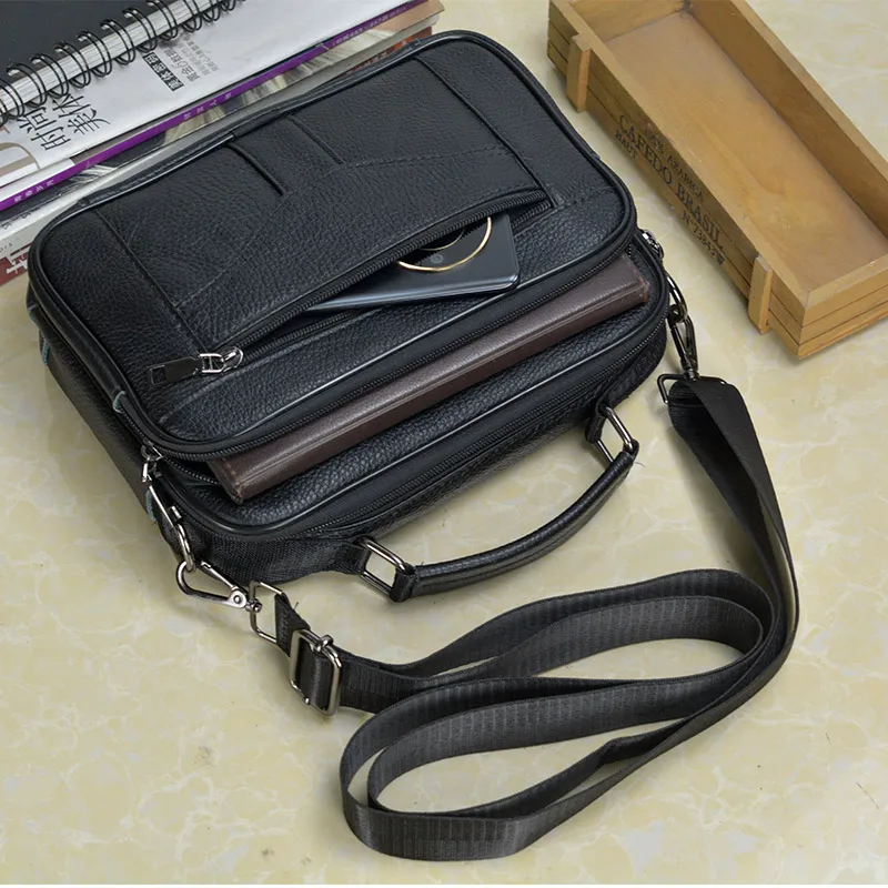 Genuine Leather Shoulder Bag for Men Cowhide Handbag Male Black Horizontal Messenger Bag Men\'s Ipad Business Briefcase Tote