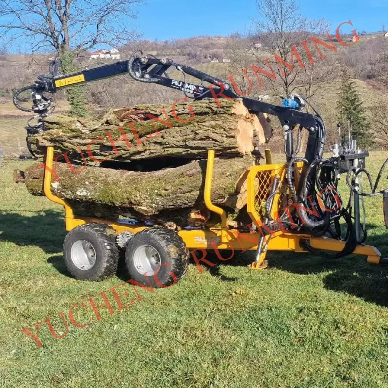 Customized Forestry Machinery ATV Timber Crane Loader With Grapple Truck Trailer Log Loader Trailer With Crane Timber Trailer Wi