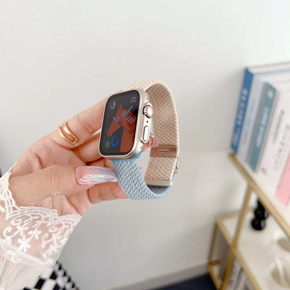 애플 워치용 브레이드 솔로 루프 스트랩, 울트라 밴드 41mm 45mm 49mm 44mm 40mm 38-42mm, 나일론 탄성 팔찌, iWatch 9 8 se 7 6 5 4