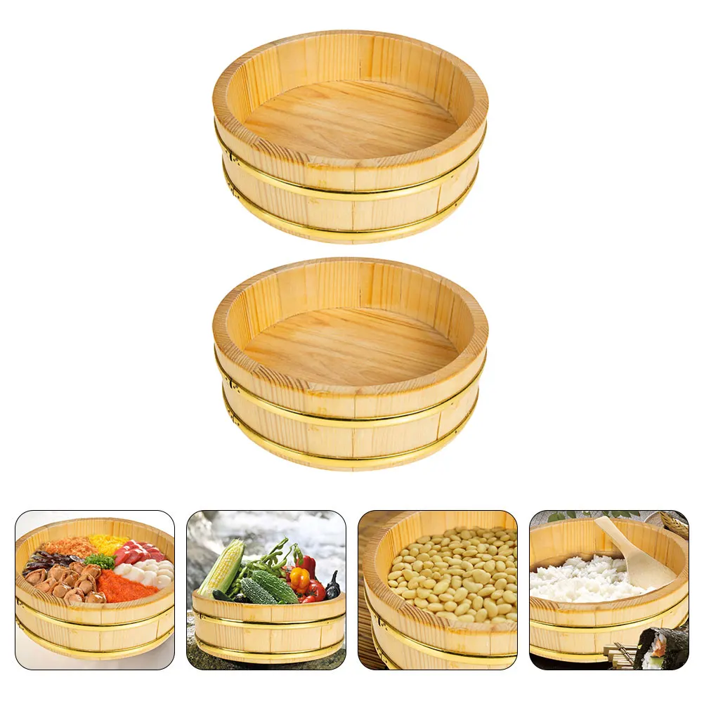 

2 Pcs Sushi Bucket Rice Tub 24cm Japanese Wood Tool Bowl Smooth Wall Container Mix Sushi Rice Safe Kitchen Gadgets