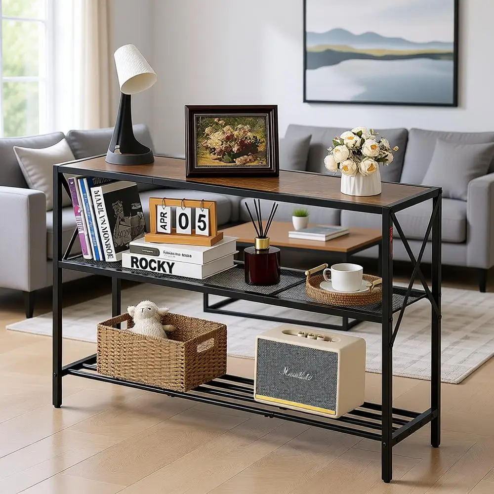 

Narrow 41.7 Inch 3-Tier Entryway Hallway Table with Metal Legs for Living Room & Bedroom
