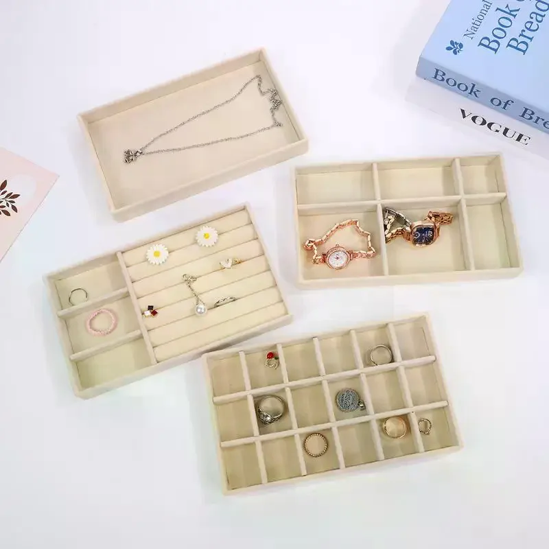 

Бархатный лоток для демонстрации ювелирных изделий с несколькими отделениями для колец, серег, браслетов, ожерелий, ящик для хранения, органайзер, чехол