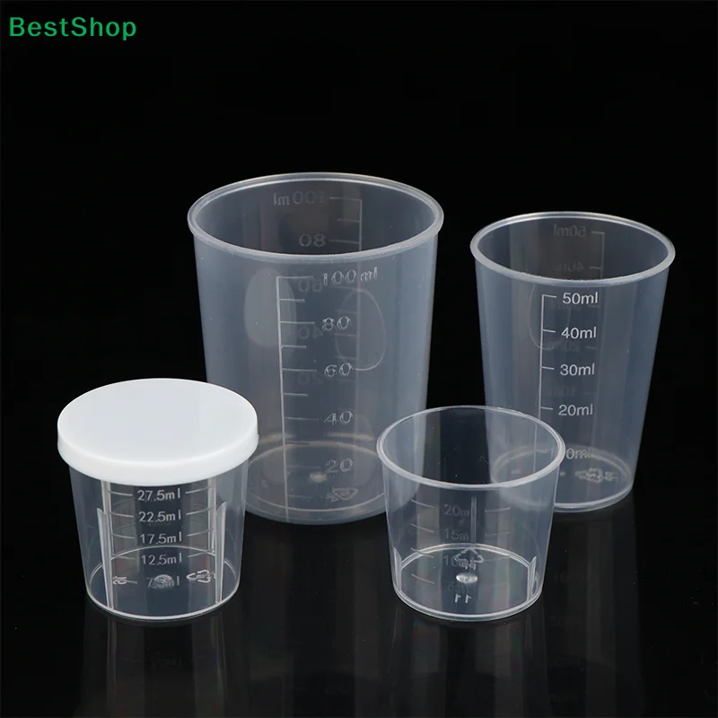 ♥10Pcs Plastic Measuring Cup Set with Lids-Graduated Lab/Kitchen Storage Cups,Leakproof Small Container for Liquids & Powders