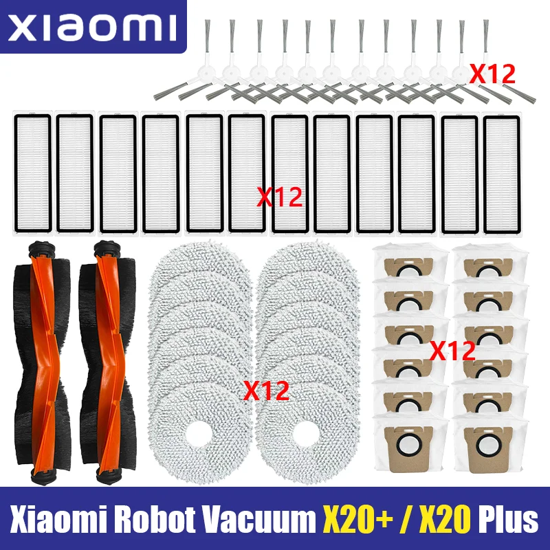 For Xiaomi Robot Vacuum X20 + / X20 Plus Parts Accessories Main Side Brush Hepa Filter Mop Cloth Dust Bag Replacement Accessorie