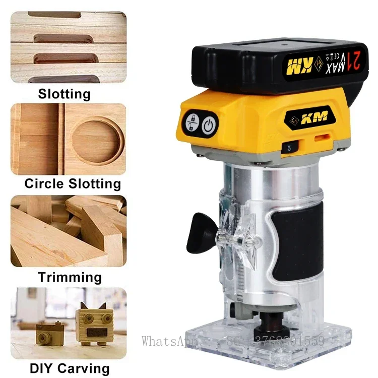 KM 21V Electric Router Saw Wood Cutting Machine Portable Hand Router Wood Trimmer Machine