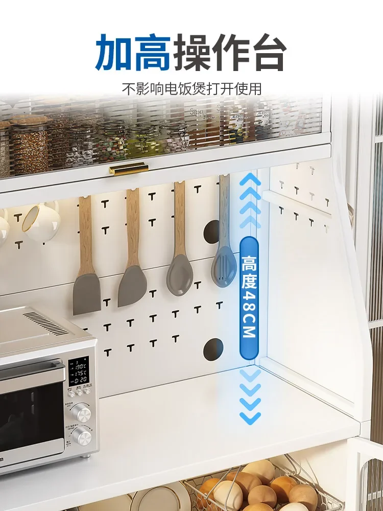 Meuble de Rangement de Cuisine T1, Buffet Anti-Poussière Multifonctionnel avec Porte, Rangement au Sol Multicouche