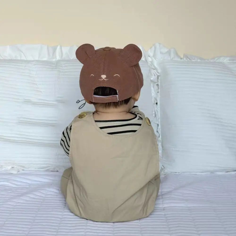 

Warm Adjustable Fisherman's Hat Cartoon Embroidered Baby Visor Hat Solid Color Bear Ear Infant Peaked Cap Girls