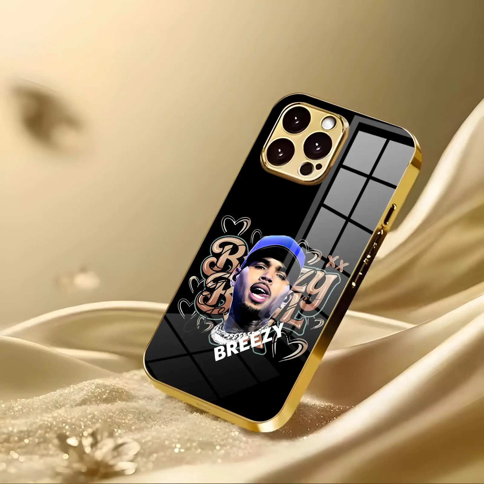 Rapper Chris Brown Breezy  Phone Case For iPhone17 16 16e 15 14 13 12Plus Mini Pro Max Electroplated glass Phone Case view 3