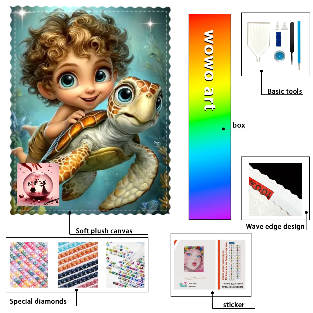 

【Bruji_ Diamond Art】Tortuga y niño Crystal AB Rhinestone FD Rhinestone Perfect Resin Diamond