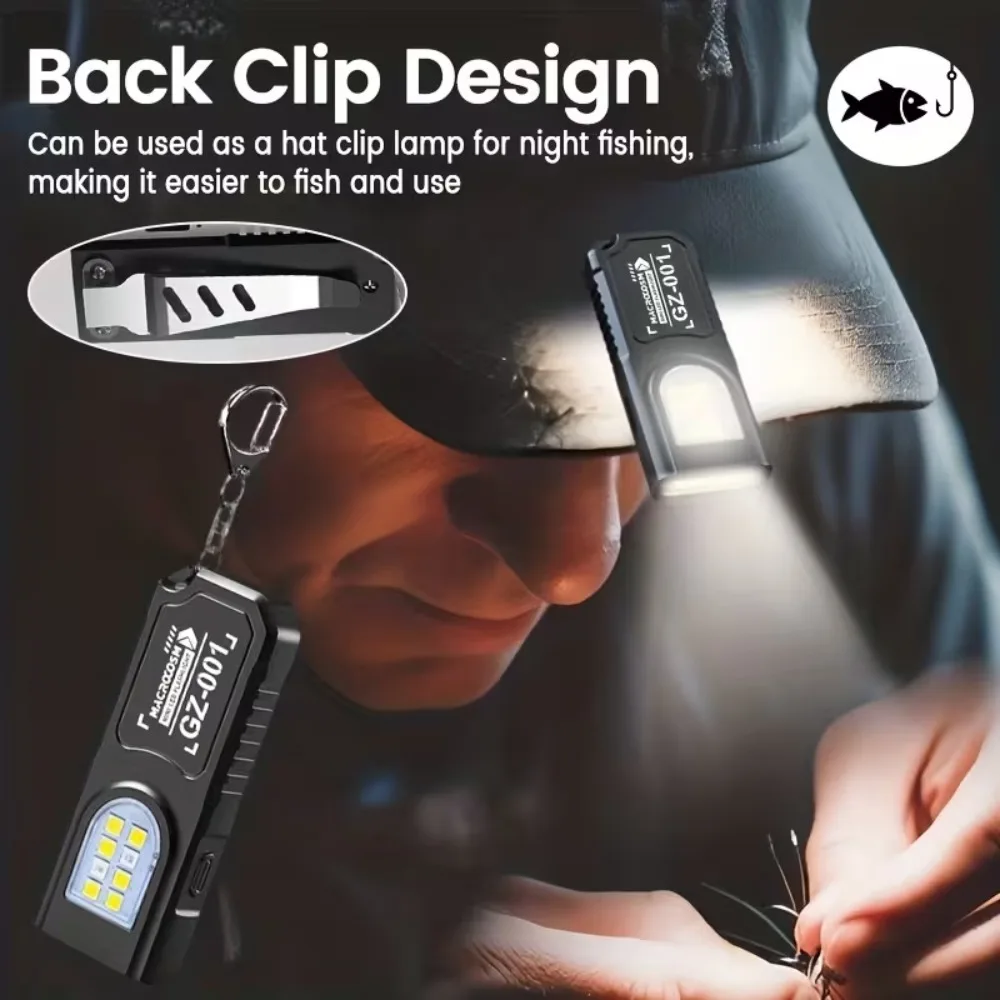 Mini COB LED Keychain Flashlight USB Rechargeable Torch with Magnetic Portable Powerful Working Light Outdoor Emergency Light