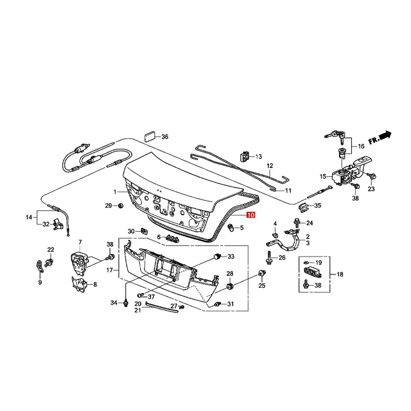 74865-TA1-J01 Suitable for Ho nd a's ei gh th gene ration Ac co rd Tailgate sealing strip, luggage compartment lid sealing strip