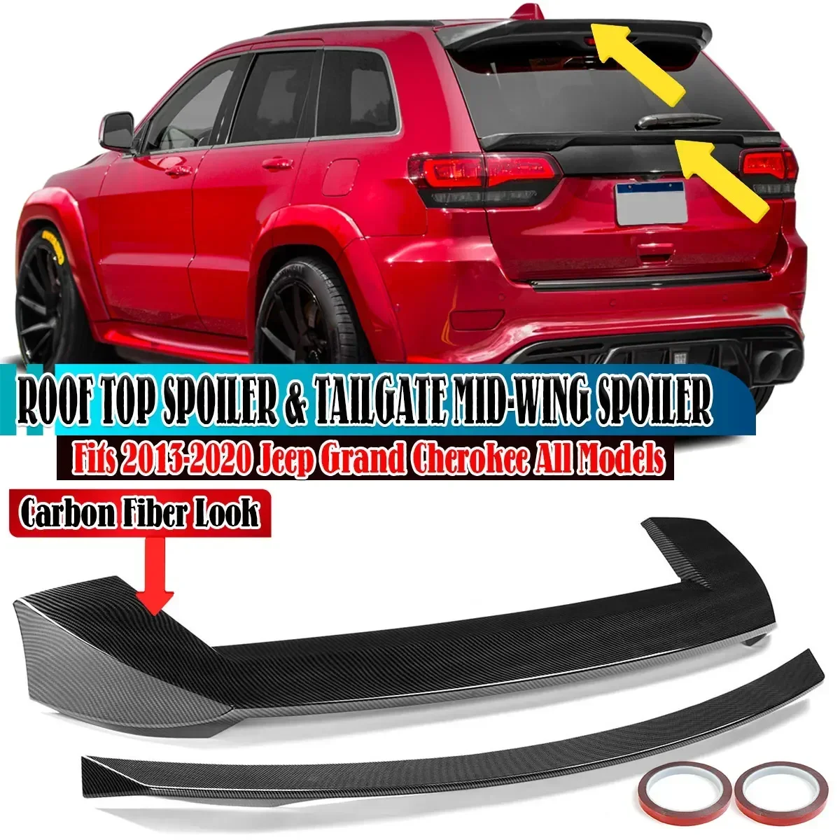 R Style Car Rear Trunk Spoiler Lip + Rear Roof Top Lip Rear Boot Tail Gate Wing For Jeep For Grand Cherokee 2013-2020 Body Kit