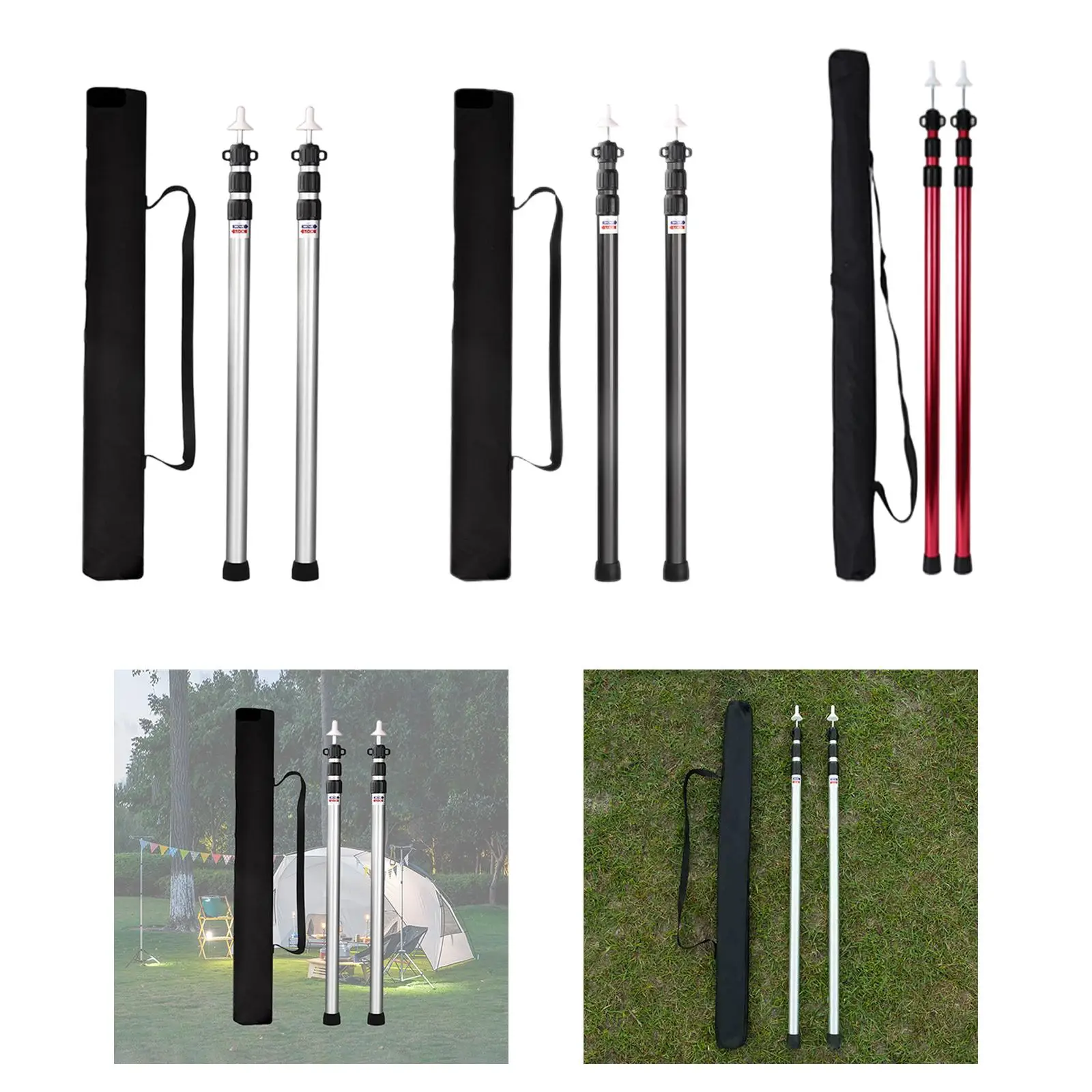 Aluminum Tarp Poles Heavy Duty and Adjustable, Set of 2, 95~234cm Telescoping Lightweight Tent Poles for Tarp 3 Section