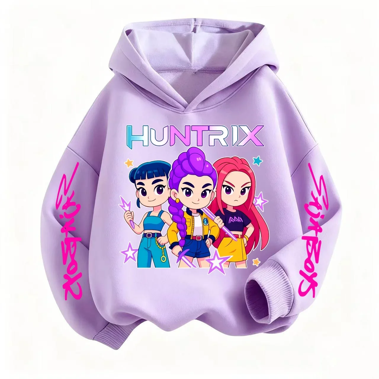 2026 نمط جديد لطيف فتاة بارد عارضة قميص للأطفال مع هوديي مجموعة-K-pop شيطان هنتر الكرتون طباعة قميص رياضي