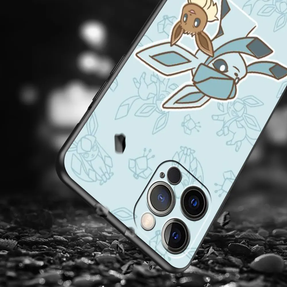 Case For Apple iPhone 14 Pro Max 13 11 12 Mini X XR 7 8 Plus 6 6S SE 5S 5 7+ 8+ Black Soft Phone Cover Cute Pokemon Eevee Funda