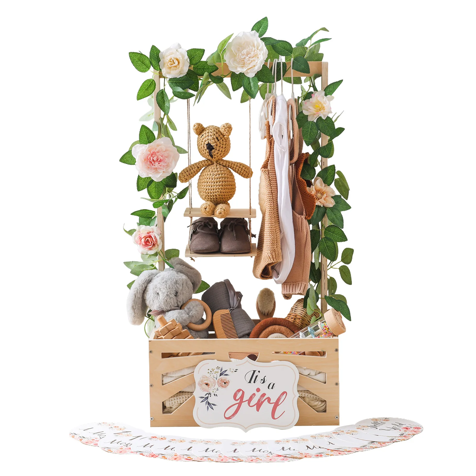 Wooden Baby Basket With Adjustable Handle Photography Prop Storage Hamper Shower Decoration Gift Natural Wood Baby 0-12 Months