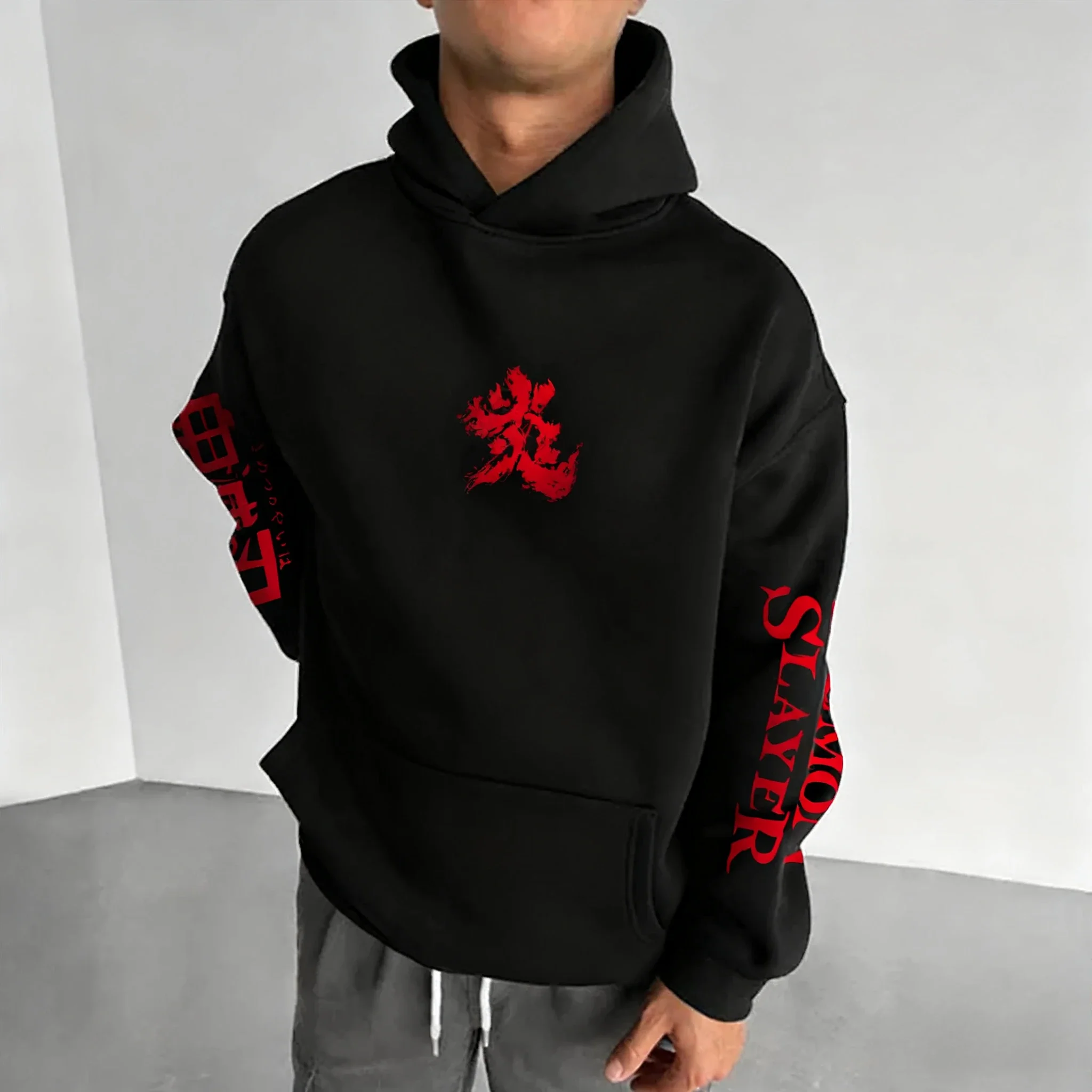 شيطان القاتل أنيمي رسمت هوديي الخريف/الشتاء Rengoku Kyoujurou مطبوعة عادية الرياضة الوالدين الطفل الهيب هوب سترة علوية #2