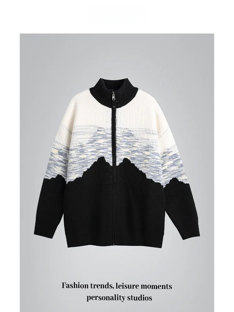 

ANXIE Brand Selected Lazy adient Splicing Couple Knitwear Open Cardigan Sweater Faion Urban Sle Long Sve Polyester