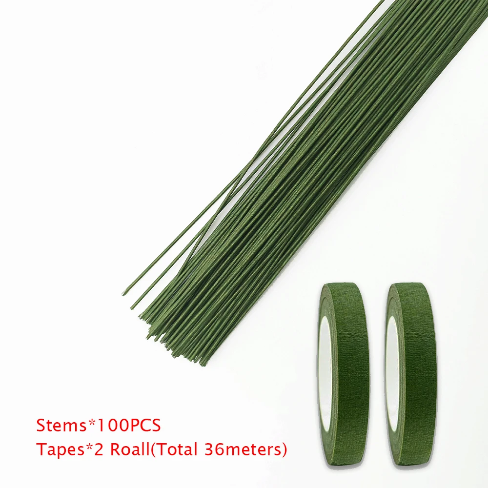 Groene Bloem Stem Sticks DIY Bloemenmateriaal Handgemaakte Draadstelen Bloemvormige Tape Zelfklevende Boeket Bloemen Stam Papieren Tapes