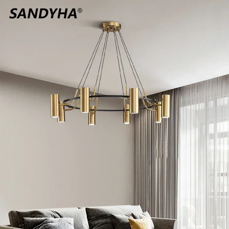 SANDYHA Anel de Cobre Moderno Spotlight Lustre Lâmpada Led para Casa Sala de Jantar Lustre Salon Design Lampy Sufitowe