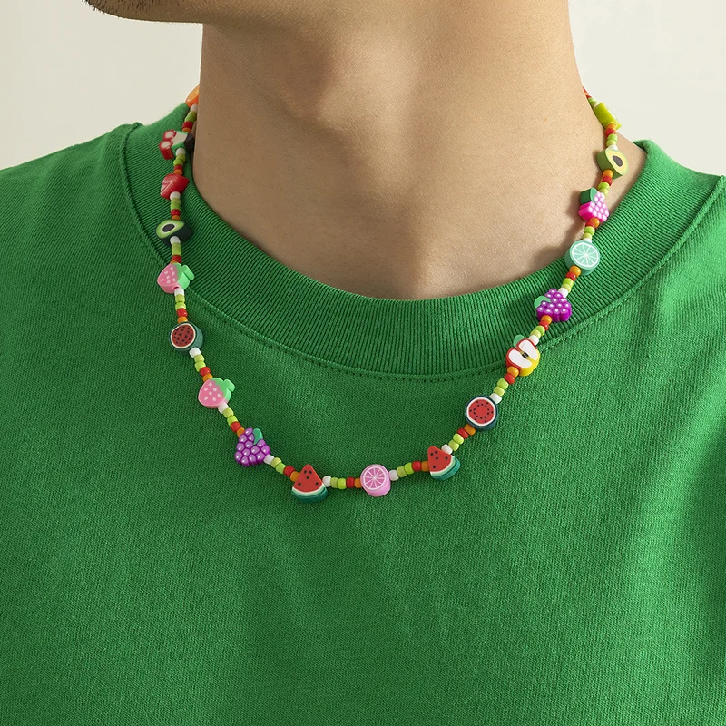 Neue Koreanische Mode Simulierte Perlen Halskette Für Frauen/Männer Böhmen Bunte Geometrische Obst Blumen Kette Halsband Kpop Schmuck – Detail 9