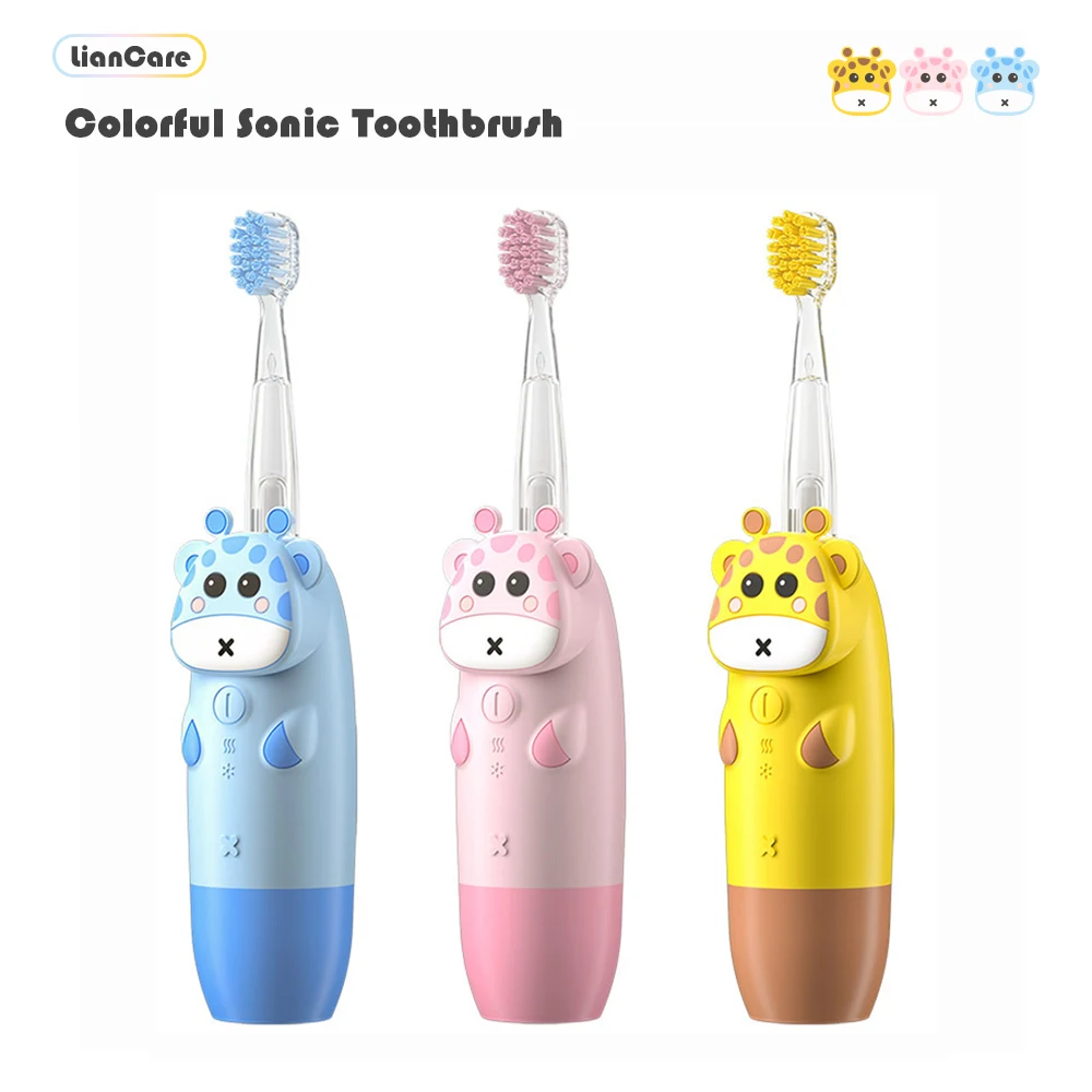 For 3-12 Ages Children\'s Gift Sonic Electric Toothbrush Colorful LED Sonic Cute Kids Tooth Brush Smart Timer Brush Heads