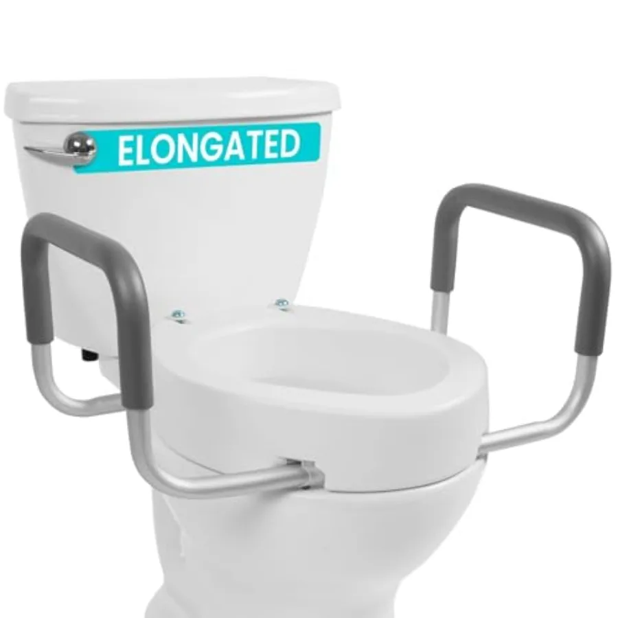 

Raised Toilet Seat Riser for Seniors with Handles - Elongated Medical Grab Bar Seat for Over Toilet - Elevated Safety for Elder