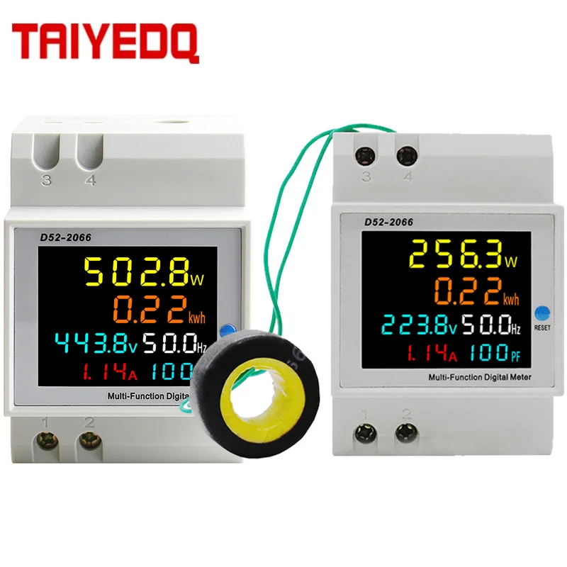 6IN1 Din Rail AC Monitor Napięcie Prąd Współczynnik mocy Aktywny KWH Miernik częstotliwości energii elektrycznej Volt Amp 110V 220V 380V 100A