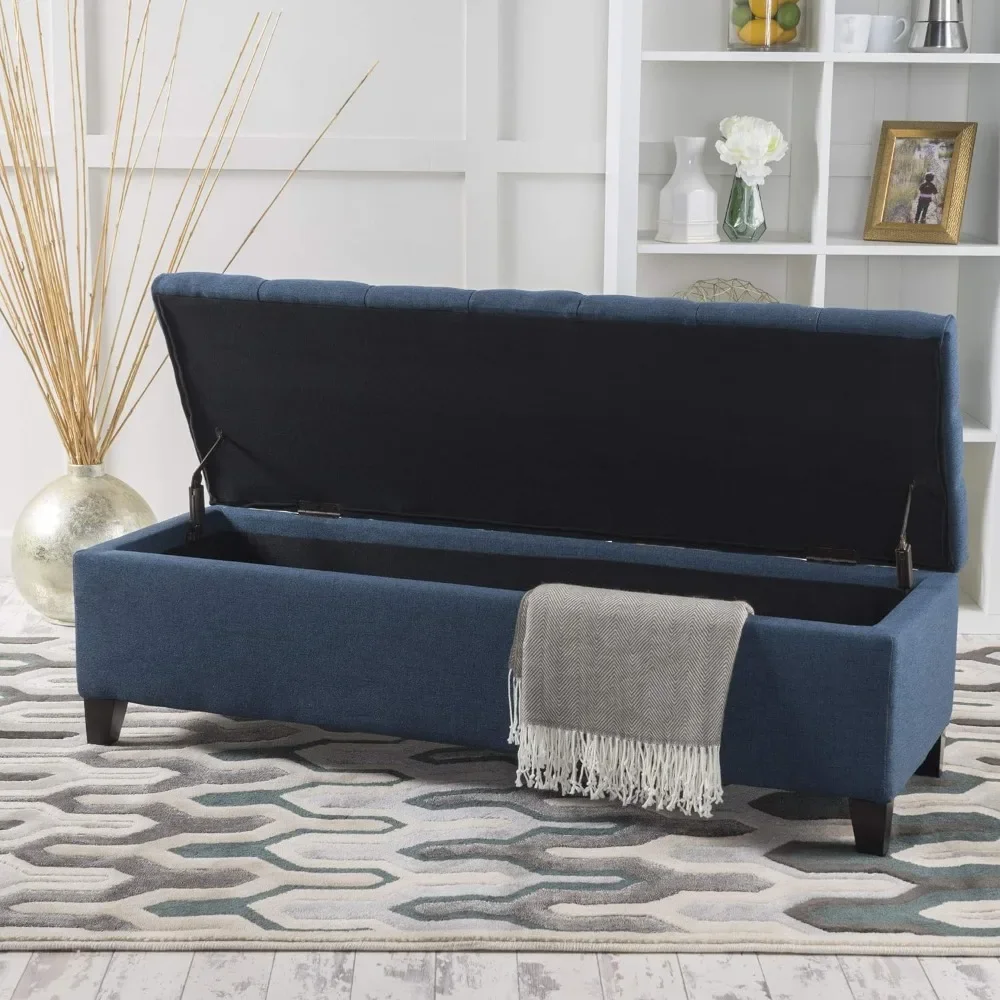 Fabric Storage Ottoman, Dark Blue, 17.75 D x 51.5 W x 15.75 H inch comfort and functionality