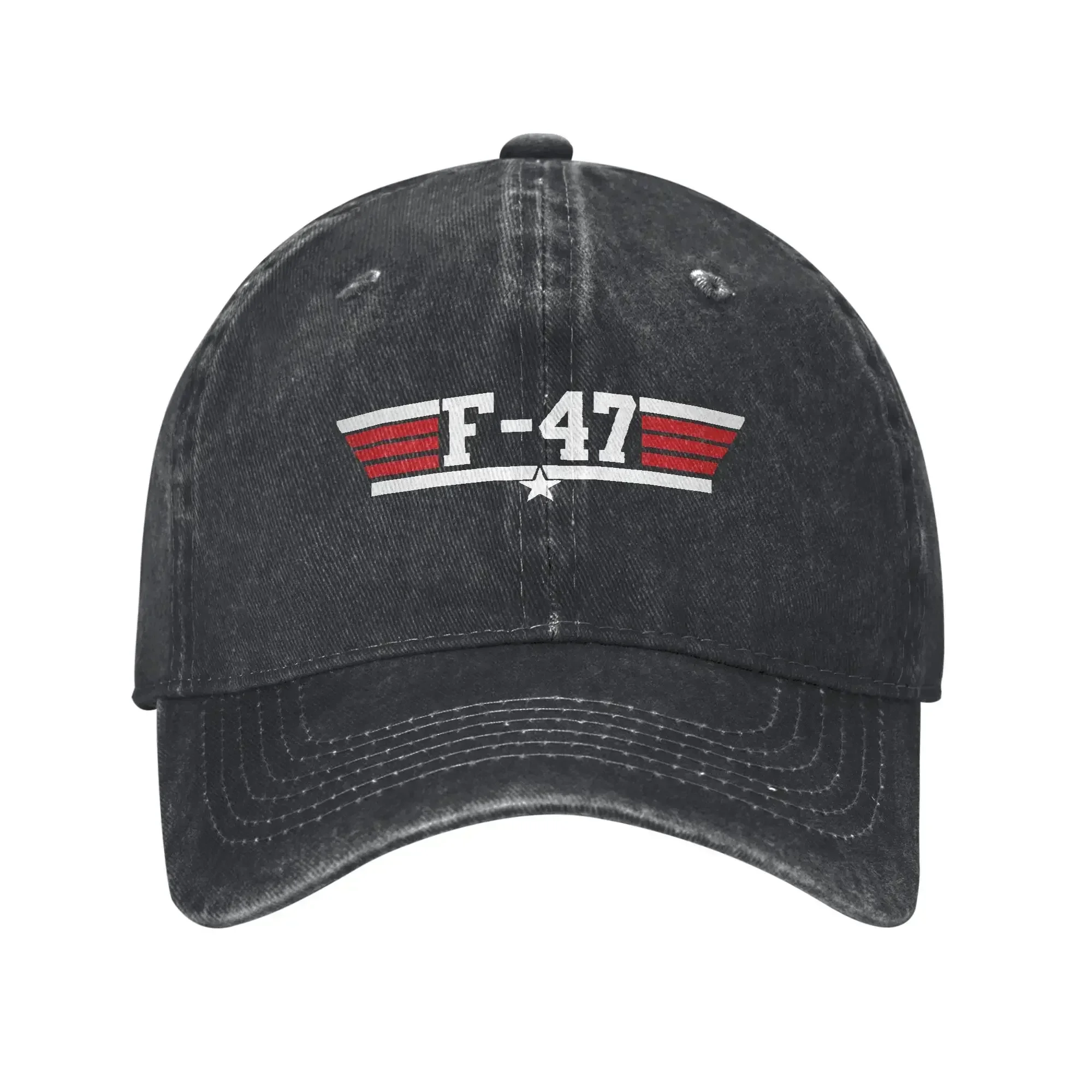 Men Women F47 Fighter Jet F-47 Print Hat Casual Distressed Denim Baseball Cap Adjustable