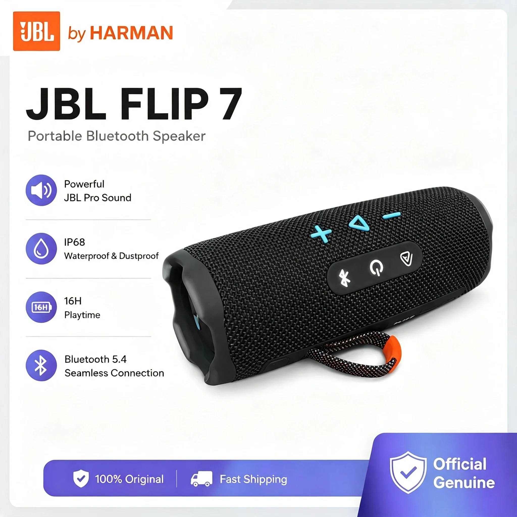 JBL FLIP7 Portable Bluetooth Speaker IP68 Waterproof AI Sound Boost Deep Bass for Beach Camping Outdoor Party Activity