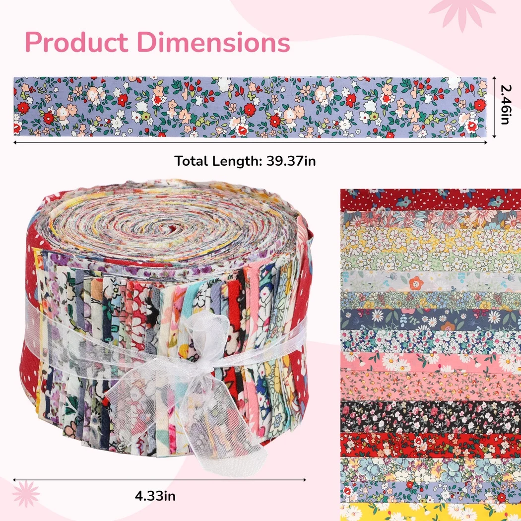 36Pcs Floral Fabric Strips For Quilting Fabric Jelly Rolls Pre-Cut Jelly Roll Cotton Fabric Printed Floral Cotton Fabric Strips