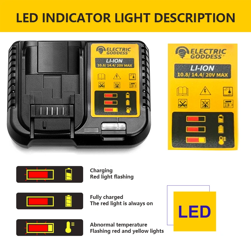 Elektryczna ładowarka akumulatorów litowych bogini z wyświetlaczem LED do oryginalnego narzędzia baterii 10.8V 14.4V 20V ładowarka