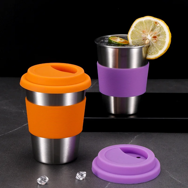 350ml Silicone Lids Stainless Steel Coffee Cup Portable Beer Drinks Mug Heat Insulated  Water Tea Cups Travel Outdoor Drinkware