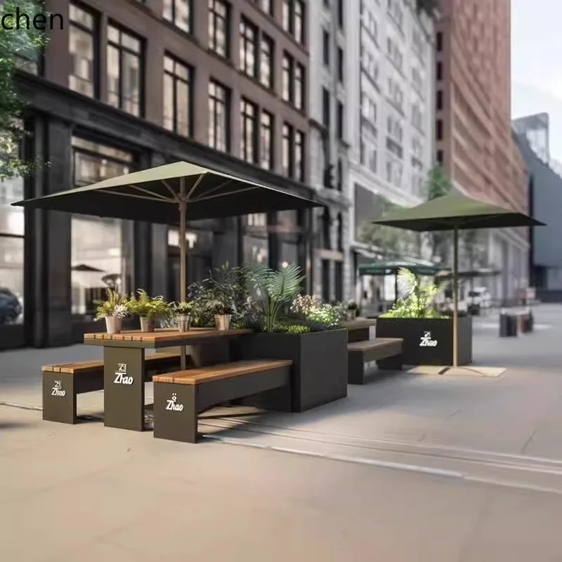 

YXY Outdoor Commercial Street Square Rest Area Integrated Dining Table and Chairs Park Long Bench