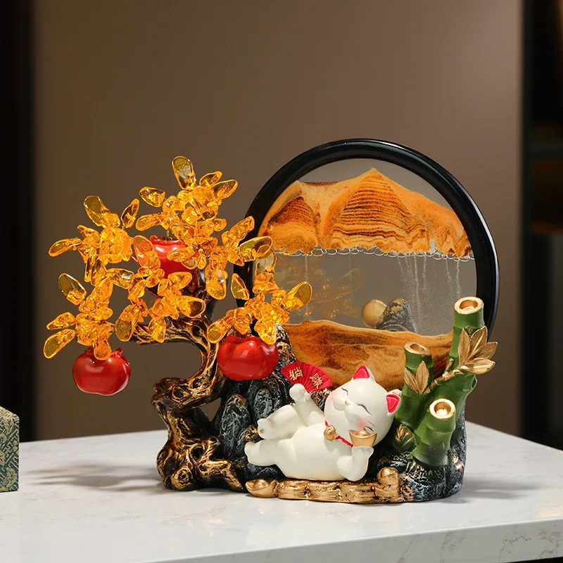 persimmon fortune tree quicksand painting ornaments, light luxury living room entrance wine cabinet decoration