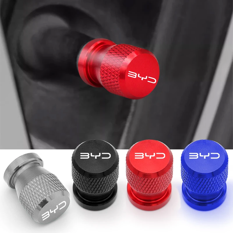 4 PCS Car Wheel Tire Valve Stem Cap Cover Aluminum, for BYD Dolphin DM-i Qin Song Plus Tang F3 E6 Han EV Seagull SEAL SHARK