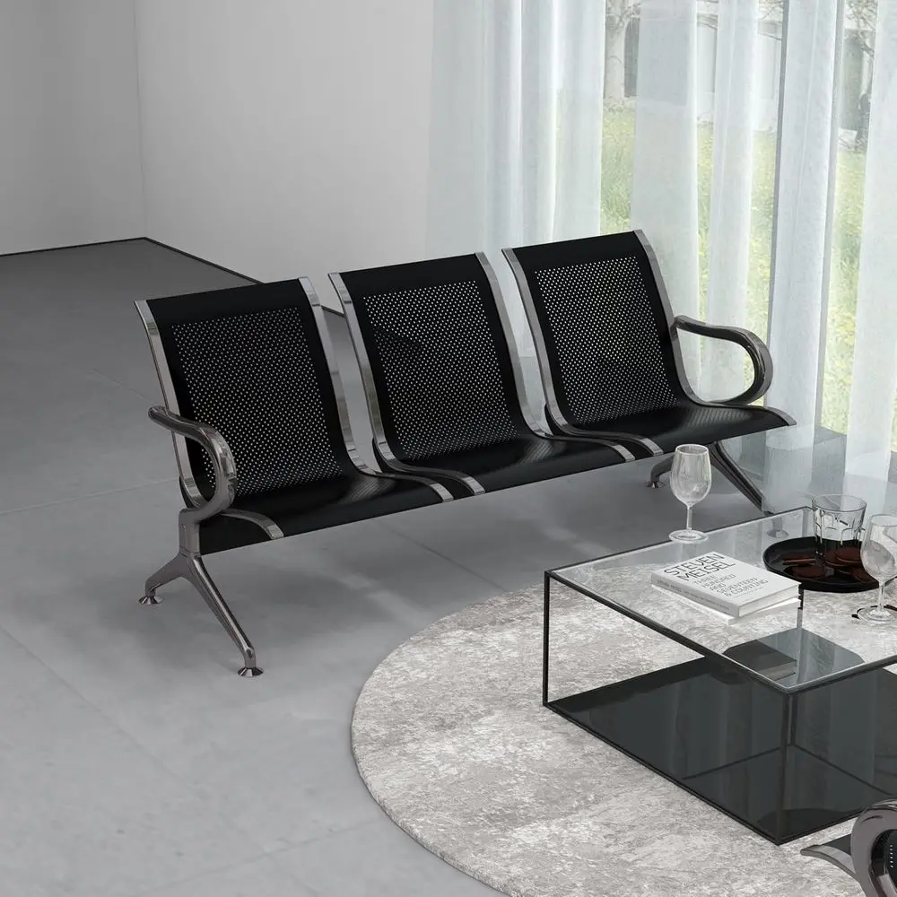 

Black 3-Seat Waiting Room Bench for Airport Lobby and Office Reception