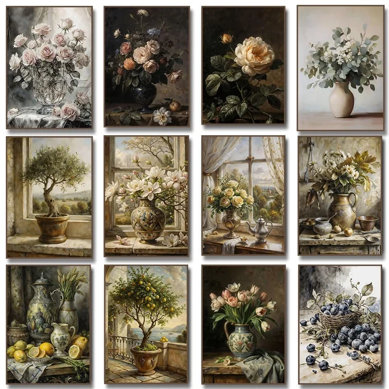 Blossom Magnolia Blueberry Branch Flower Lemon Olive Tree Poster Canvas Painting Print Wall Art Still Life Kitchen Home Decor