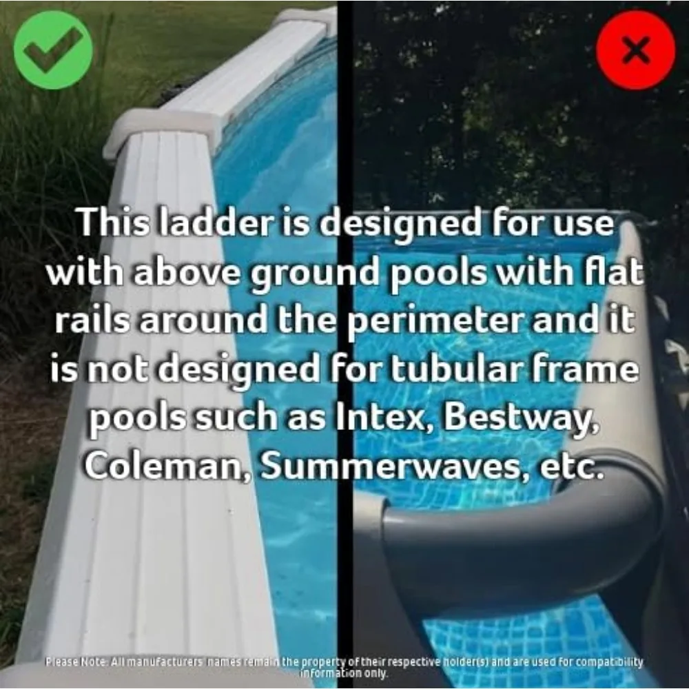 Escada de piscina acima do solo montada no deck com plataforma larga antiderrapante para piscinas de 48-54 polegadas