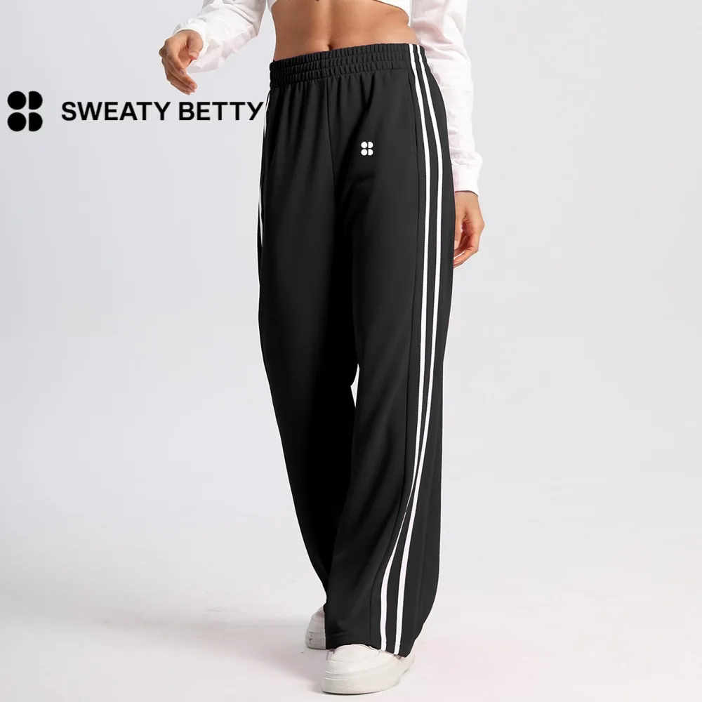 

Женские спортивные штаны Sweaty Betty в американском стиле с двойной полоской, новые свободные прямые спортивные повседневные брюки с высокой талией и широкими штанинами