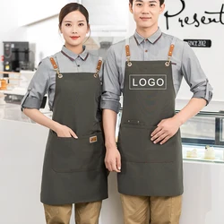 Customizable Canvas Aprons with Your Logo For Business Work Apron Cafe, BBQ,Nail,Bakery Kitchen Chef Waitress Unisex With Pocket